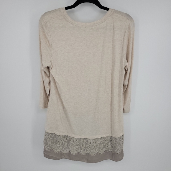 LOGO by Lori Goldstein cream color tunic top with lace trim Size M - Picture 4 of 8